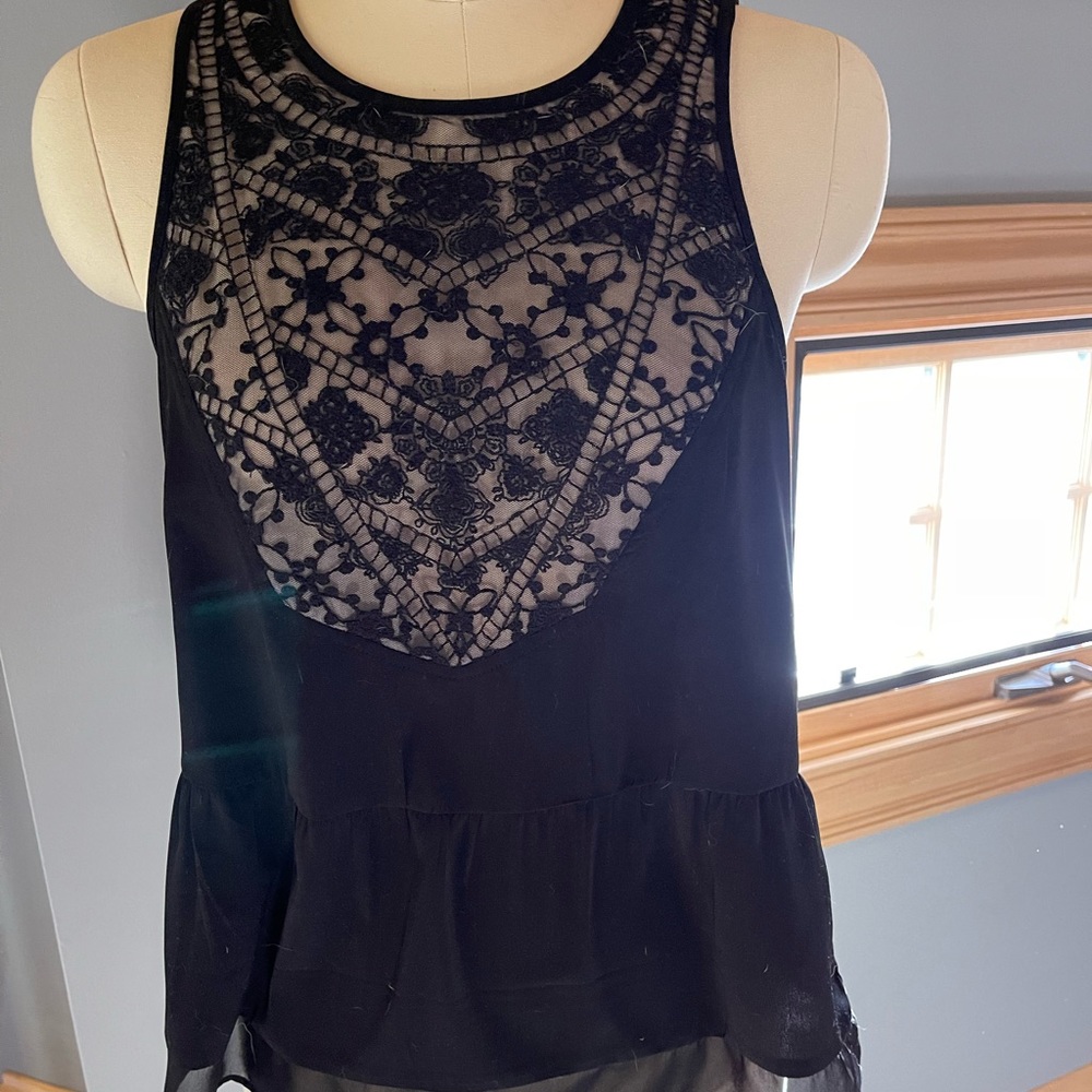 American Eagle Black Lace Peplum Blouse